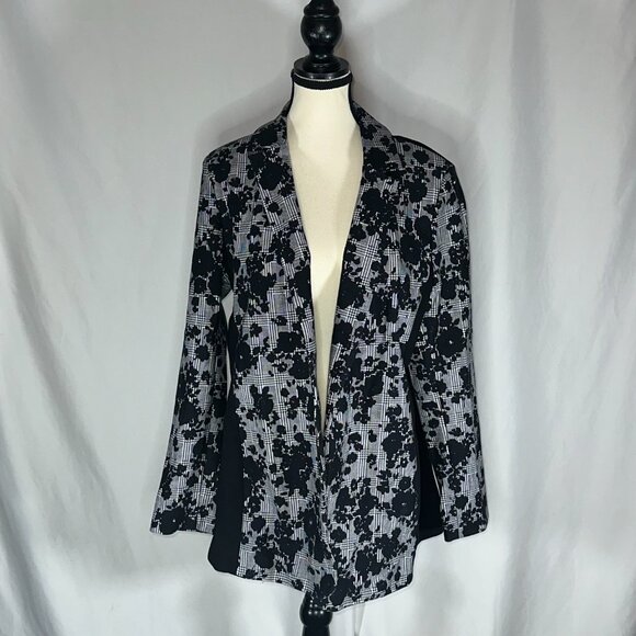 Slim Factor by Investments - Black and White Floral Lace Blazer Size M - Picture 1 of 11